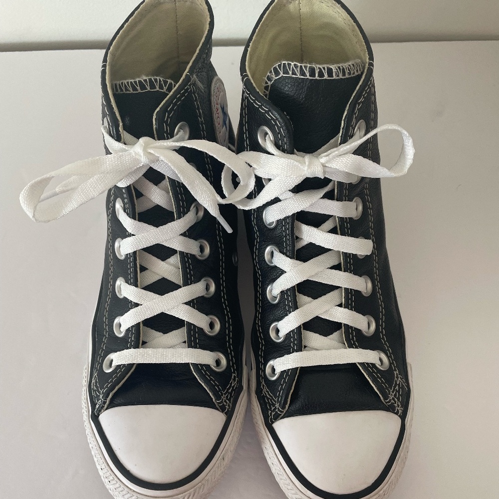 Converse Classic Black LEATHER and White High-Tops